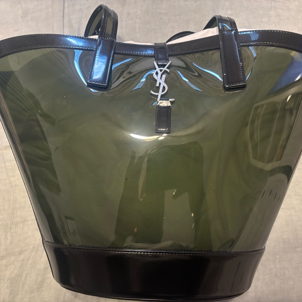Pristine condition Yves Saint Laurent Glossy Black and Olive Tote